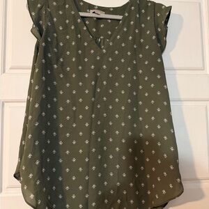 LOFT Olive Green Floral Blouse